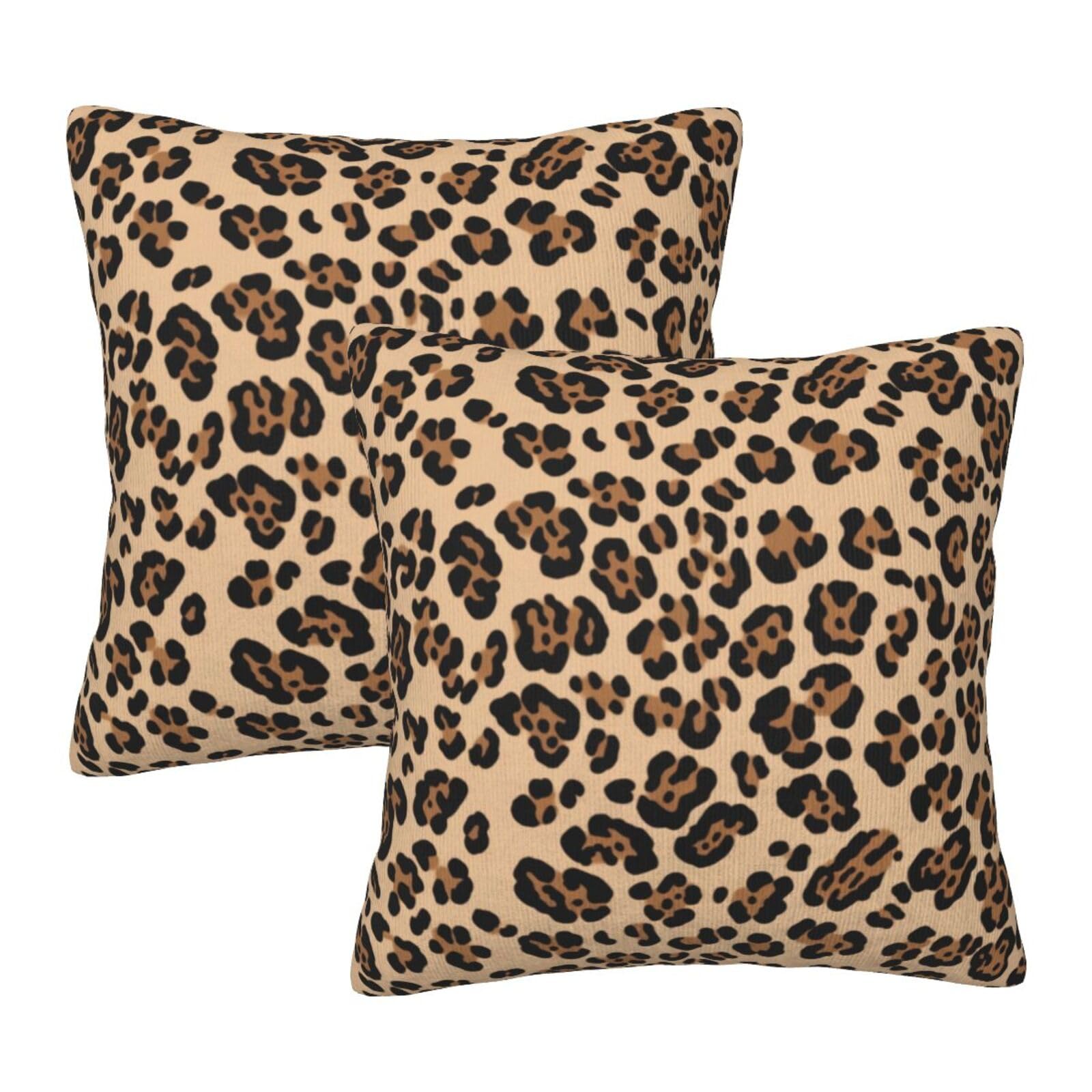 Wputy White Leopard Print Printed Furry Cushion Covers (Set Of 2), 45X45 Cm Throw Pillow Case With Modern Decoration Print Pillowcases For Sofa Bed Office Decor