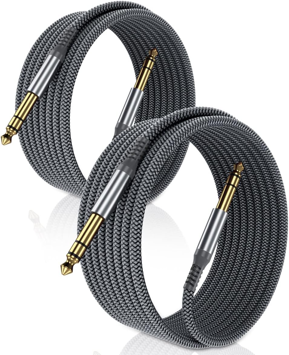 Elebase 1/4 Inch TRS Instrument Guitar Cable 10ft 2Pack,Straight 6.35mm Guita...