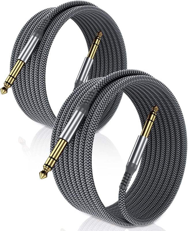 1/4 Inch TRS Instrument Cable 10FT 2Pack,6.35mm Male Guitar Cord 3M | 6.3mm Jack Stereo Audio Music Lead,Quarter Inch Balanced Line for Electric Guitar,Bass,Keyboard,Mixer,Amp,Speaker,Equalizer