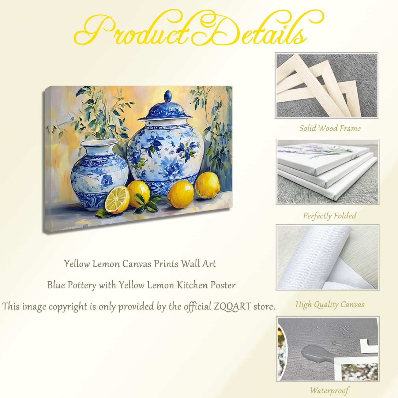 ZQQART Lemon Picture Wall Art Kitchen Canvas Prints Yellow Lemon