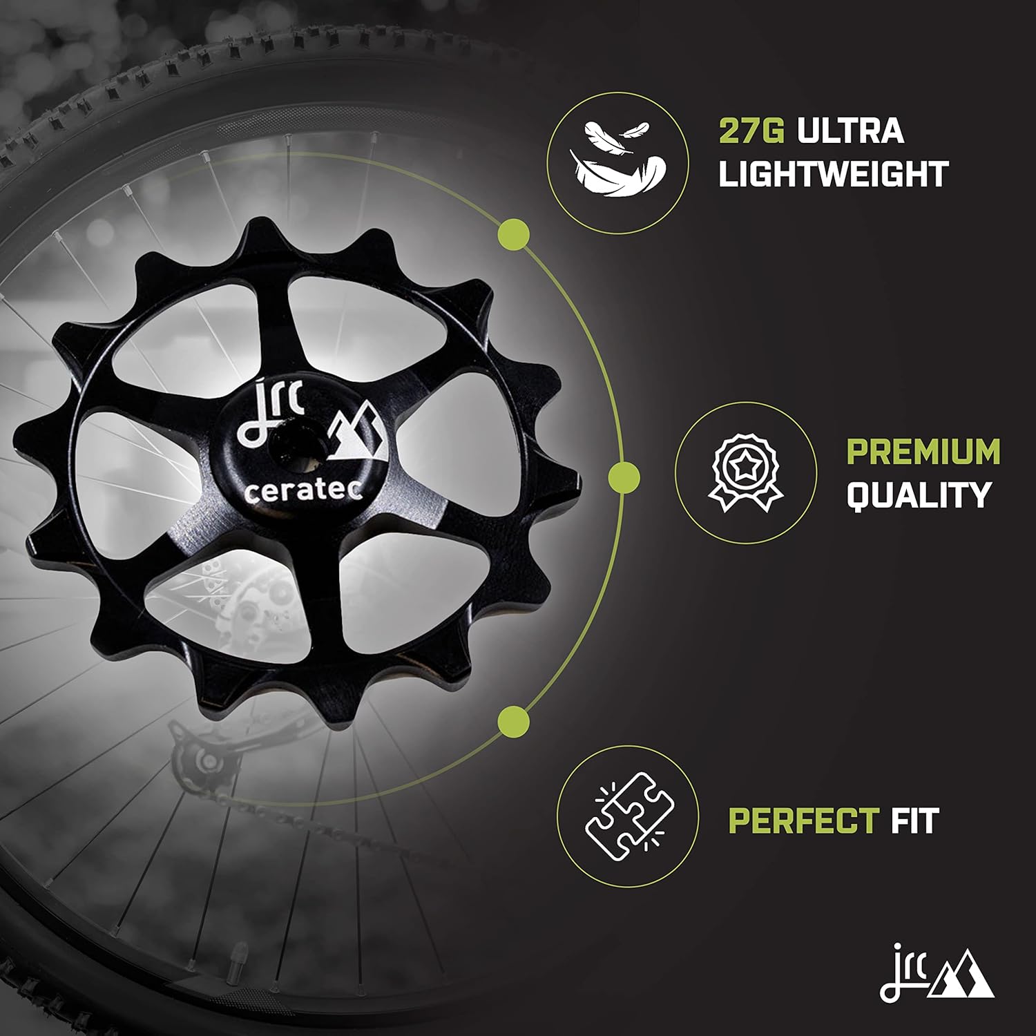 JRC Components Ceramic Derailleur Pulley Wheel | Pair of 14&12T Jockey Wheels Hybrid Ceramic Bearing - MTB Bike Rear Derailleur Pulley Wheels | Hybrid Ceramic Pulley Wheels.