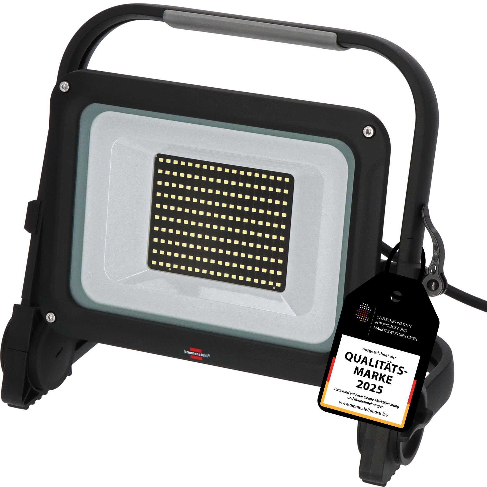 Brennenstuhl LED Baustrahler JARO 14060 M 100W | 11500lm, 6500K, IP65, 5m Kabel, dimmbar, LED Arbeitsstrahler mit Schnellspannverschluss