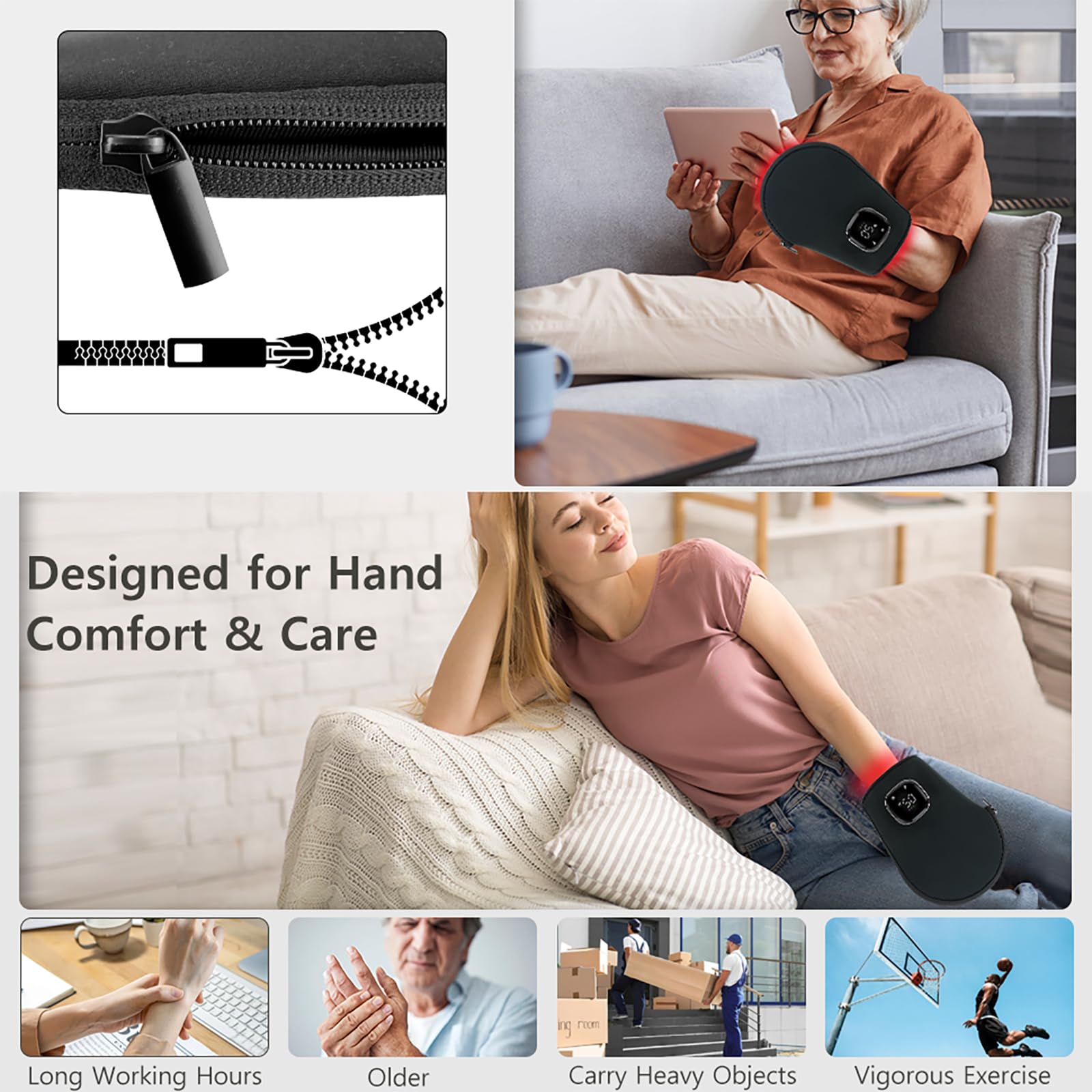 Dispositivo De Terapia De Luz Roja Para Manos, Guante De Terapia De Luz Roja Con Pantalla Digital Y Diseño Con Cremallera, Estructura De Chip De Doble Cara Y Portátil, Ideal Para Viajes, Hogar