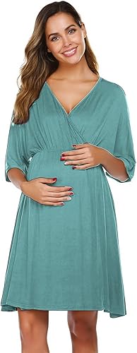 Vista 2 de Ekouaer Vestido de maternidad 3 en 1 para maternidad, trabajo de parto y lactancia, camisón de enfermería, ropa de dormir para lactancia, tallas S a