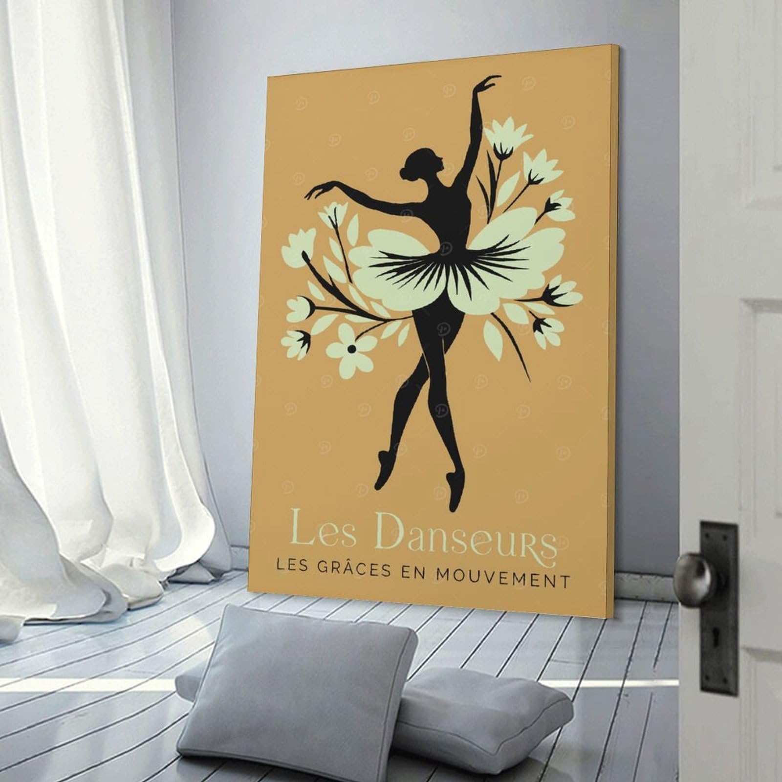 Junmoney Ballet Dancer Silhouette with Floral Tutu Canvas Wall Decor 20x30inch(50x75cm), for Entrance Walls, Hall Decor Or Foyers, Wall Decor to Refresh Empty Corners