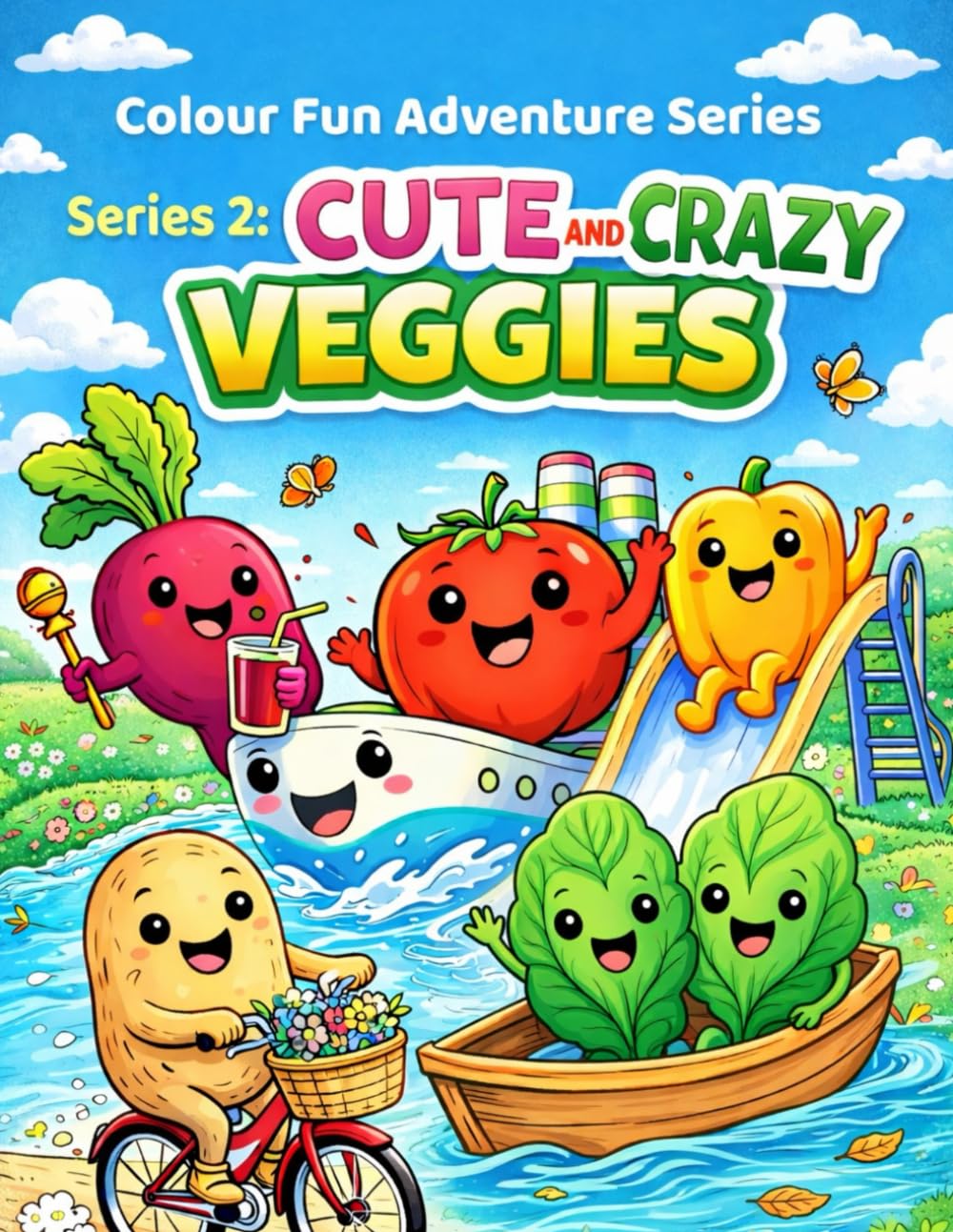 CUTE AND CRAZY VEGGIES: Fun Veggies To Colour And Enjoy (Colour Fun Adventure Series)