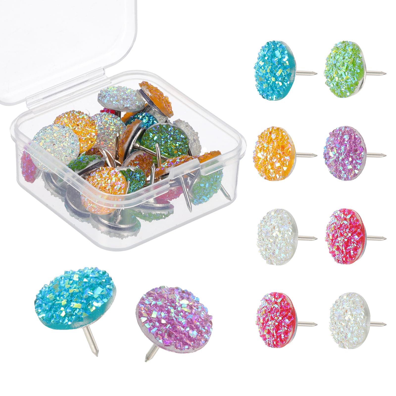 PATIKIL 30Pcs Diamond Push Pins, Glitter Rhinestone Decorative Thumb Tacks Shiny Push Pins for Cork Board Bulletin Board Photo Memo Wall Hangings, Multicolored