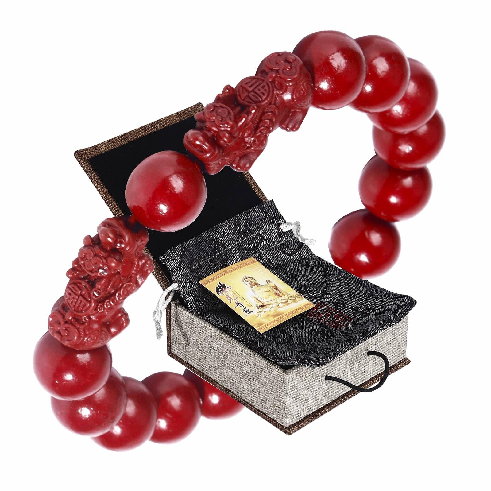 Braccialetto Feng Shui con cinabro, cinabro PiXiu, braccialetto di preghiera con perline di protezione del drago, per uomini e donne, braccialetti con perline rosse, gioielli regali
