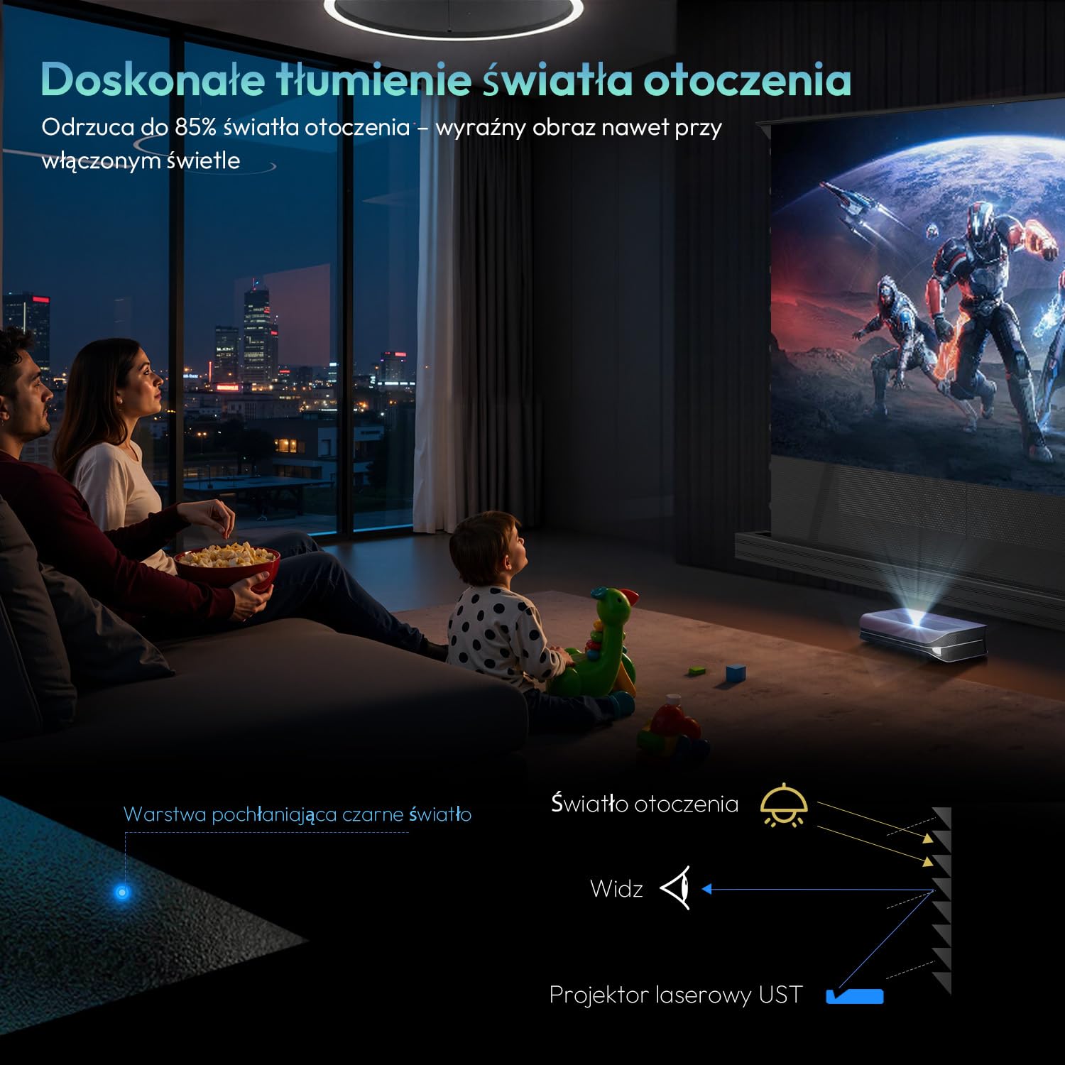 Ekran do projektora, 120 cali, stojący na podłodze, wysuwany elektrycznie, ALR CLR, 4K UHD Laser TV ekran, przenośne kino domowe, ekran do projektora ultrakrótkiego dystansu, bez