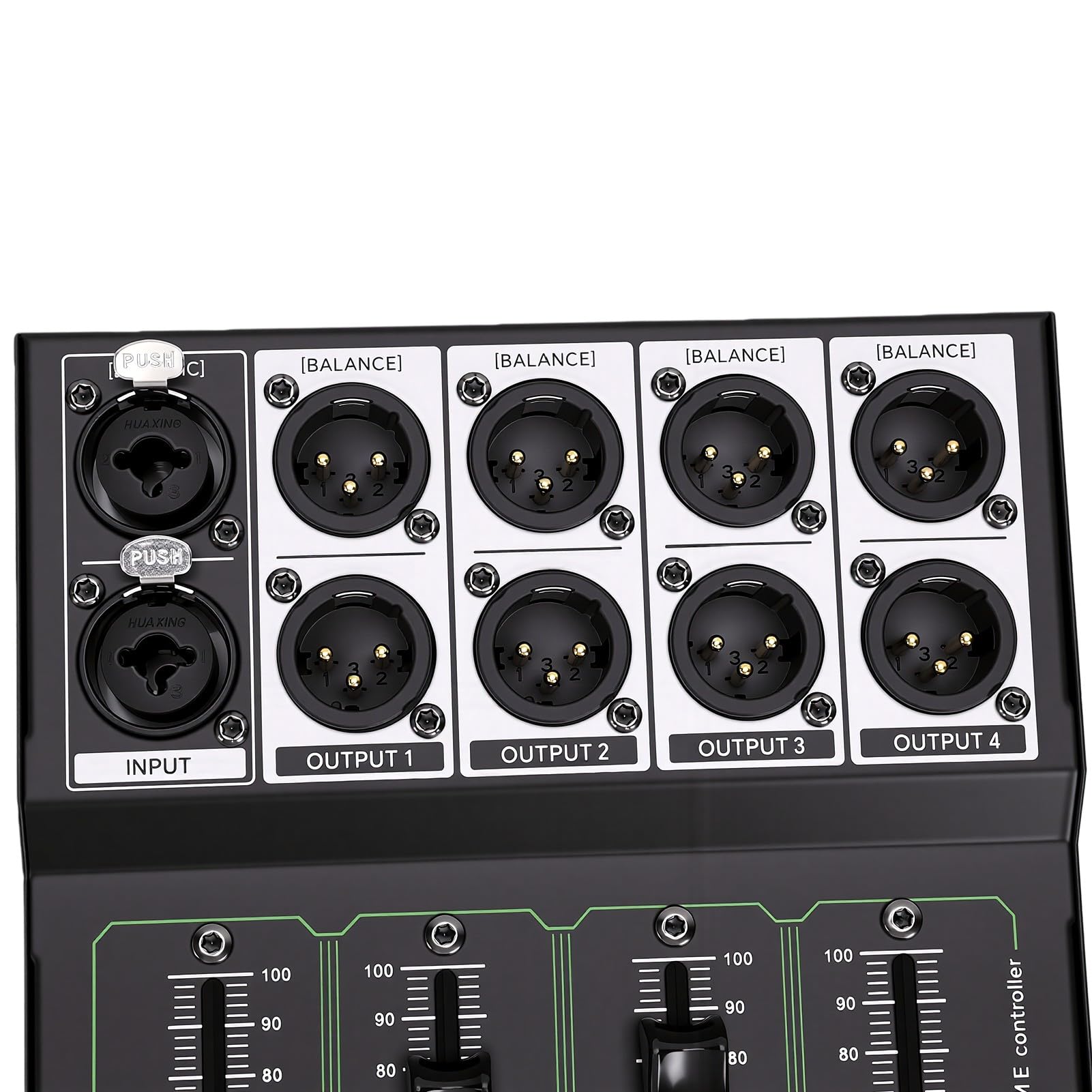 Bewinner Controller Volume Passivo Xlr per Mixer da Studio a 4 Canali | Corpo in metallo, fader da 70 mm, 1 ingresso 4 uscite, Home Theater, studio di registrazione