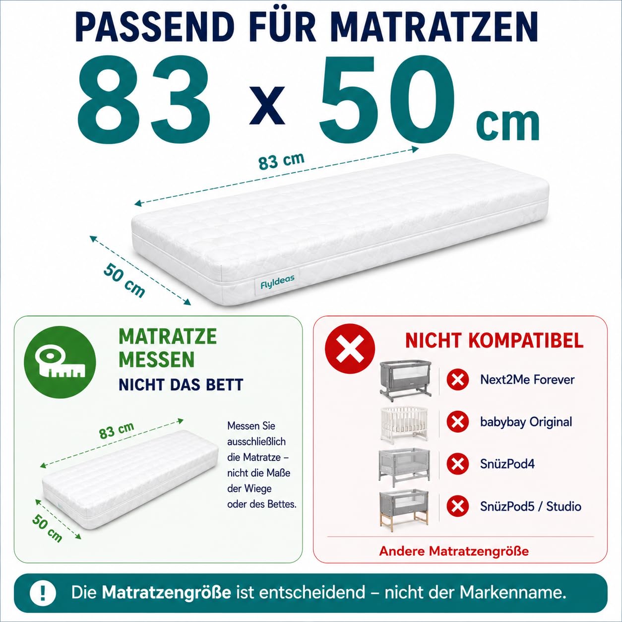 FlyIdeas Next 2 me Spannbettlaken Beistellbett Baby 83x50 cm, 8 STK - Komplett-Set mit wasserdichte Matratzenschoner für Baby Beistellbetten Next to me und Matratzen 50x83 und ähnlich, 100% Baumwolle