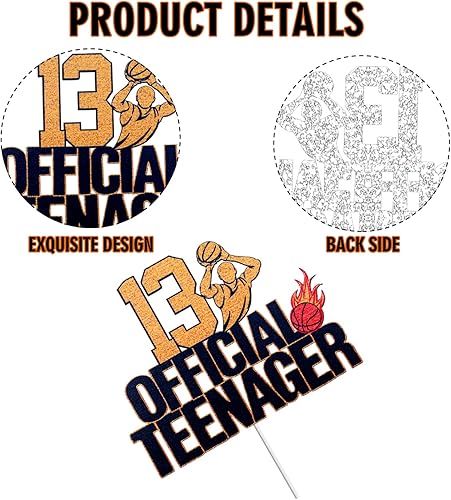 Miniatura 4 de Decoración oficial de baloncesto para pastel de cumpleaños de 13 años para adolescentes, decoración de pastel de baloncesto para cumpleaños de 13