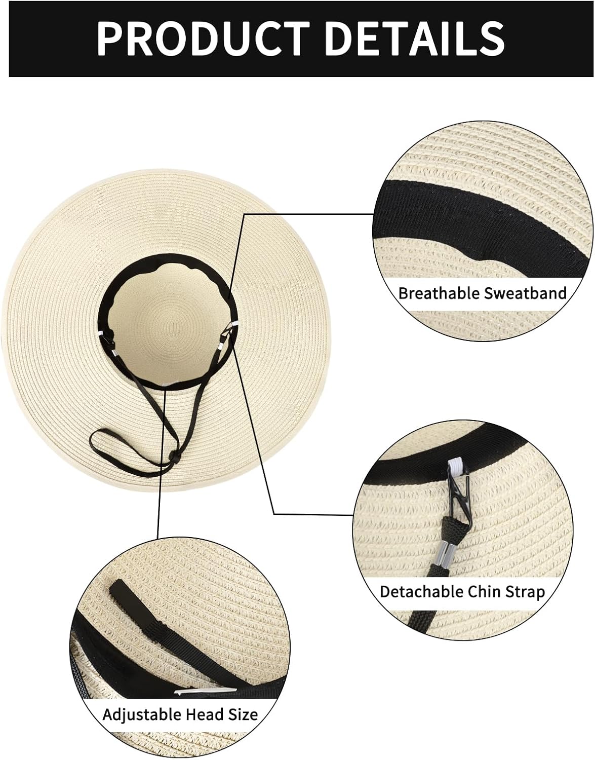 Senker Fashion Sun Hats for Women, Wide Brim Floppy Beach Straw Hat for Summer Travel Vacation Foldable with Sunglasses - Image 4