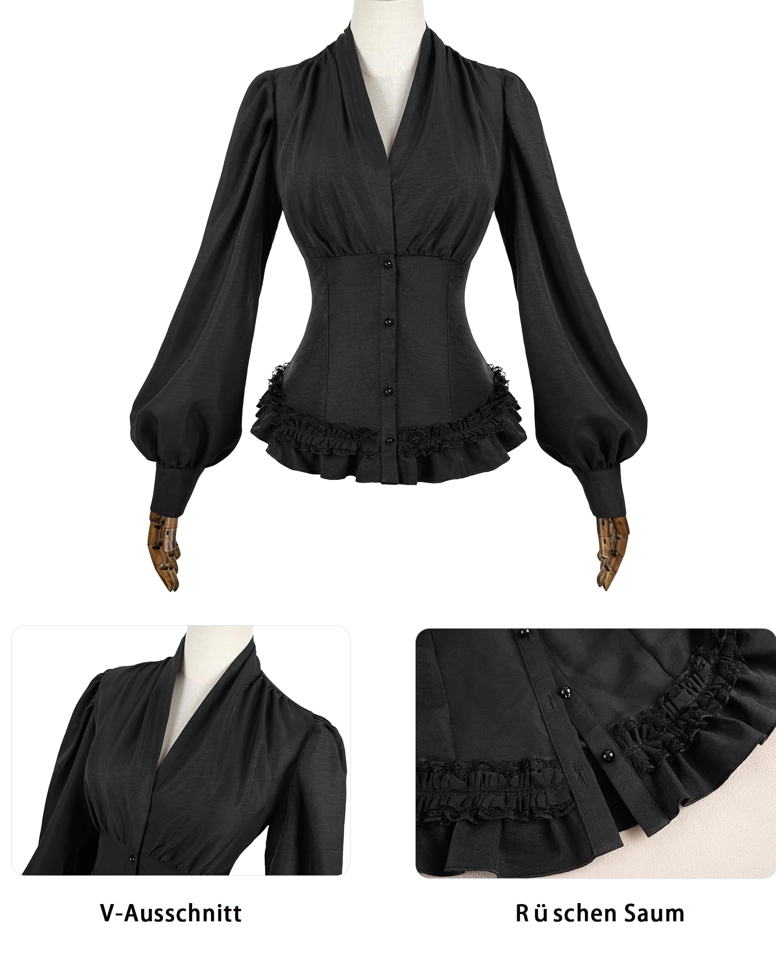 Fiamll Viktorianische Bluse Damen Langarm Gothic Renaissance Bluse Vintage Steampunk Oberteil Mittelalter Shirt