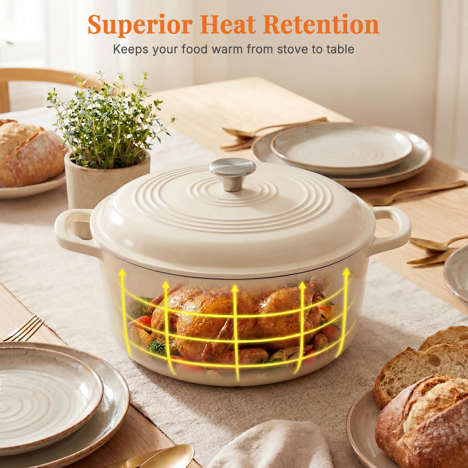 NEWBULIG 6 Quart Cast Iron Dutch Oven - Beige -5 NEWBULIG 6 Quart Cast Iron Dutch Oven - Beige -5