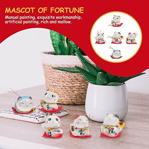 Miniatura 9 de BESTOYARD Mini figura japonesa de Maneki Neko Lucky Cat con brazo agitado, decoración de casa de muñecas en miniatura (estilo 1, naranja)