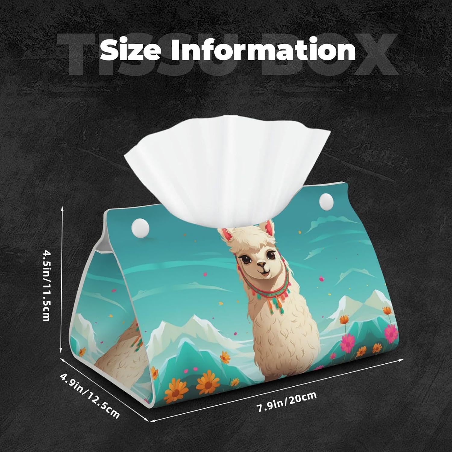 Decorative Tissue Box Cover Cute Alpaca Tissue Box Holder Aesthetic Leather Storage Organizer Box for Bathroom Vanity Tabletop Night Stands Office Funny Home Decorative Tissue Case image 2