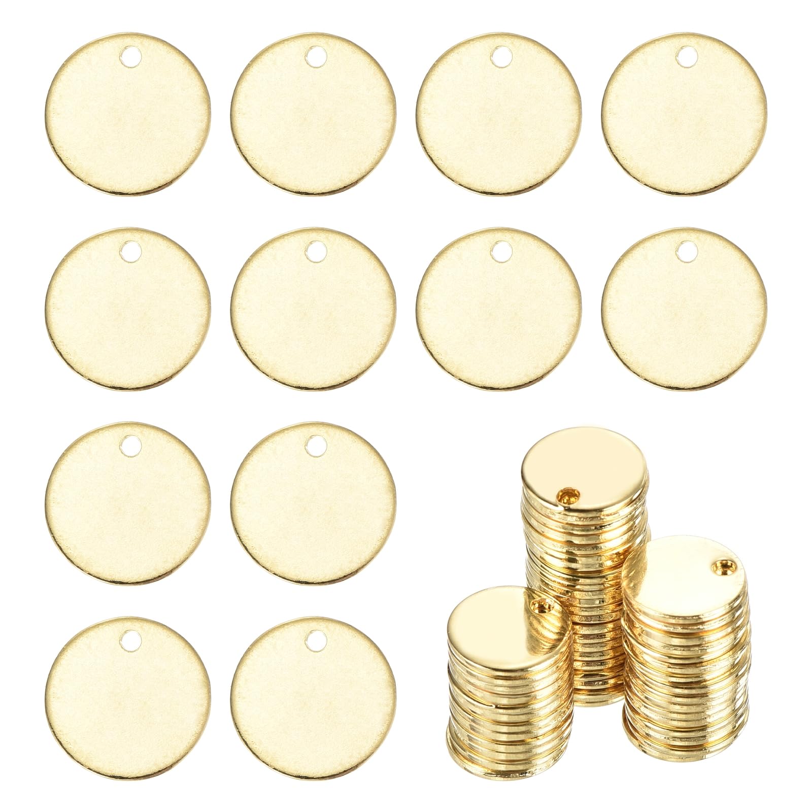 sourcing map 50Pcs Stainless Steel Blank Stamping Tag Engraved Stainless Steel Round Charm Pendant with Holes 8mm/0.31" Gold for Pendant Bracelet Necklace Jewelry Making Earring