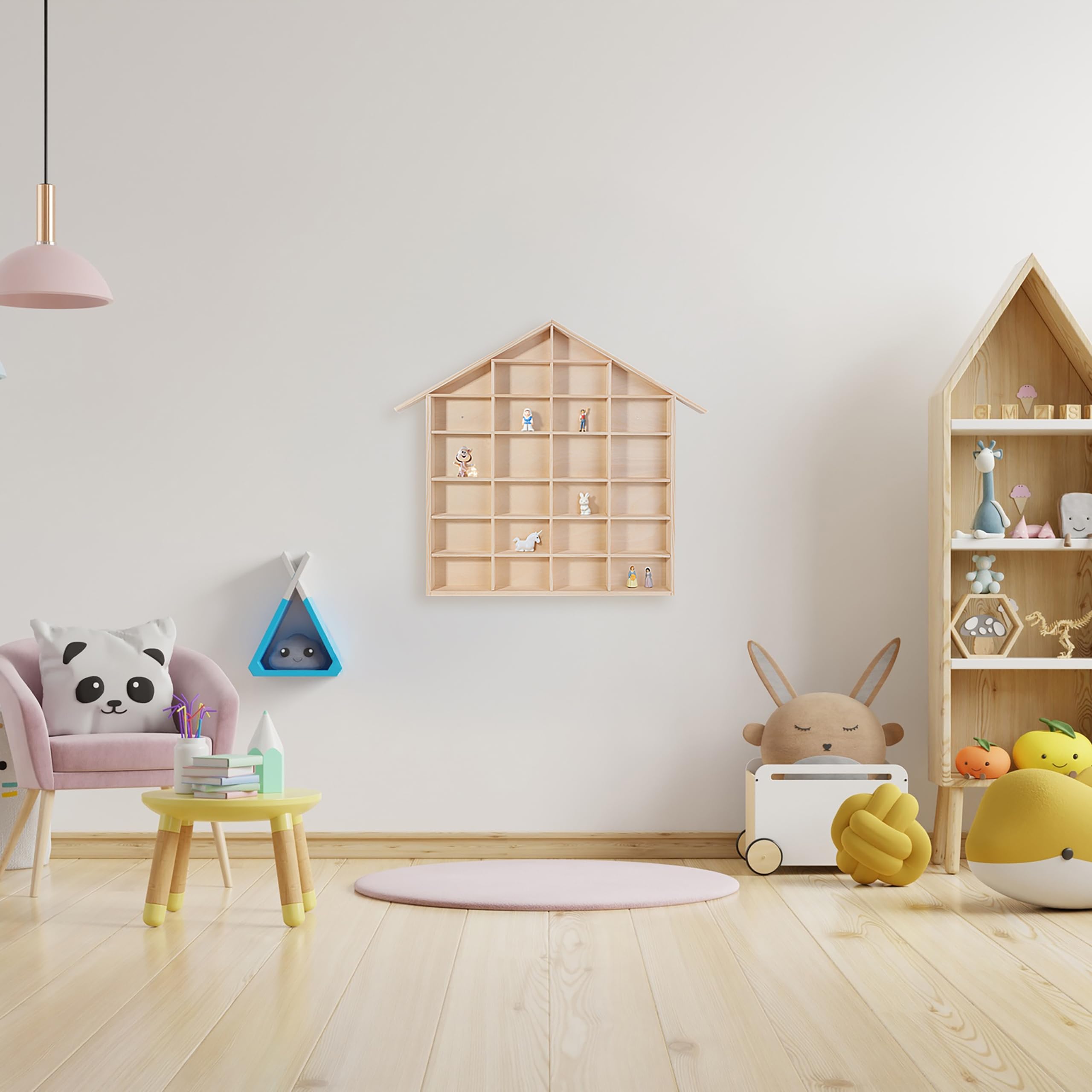 Creative Deco Bacheca da Parete Portaoggetti Scaffale Legno a Forma di Casa 56 x 50 x 3,5 cm 26 Scomparti