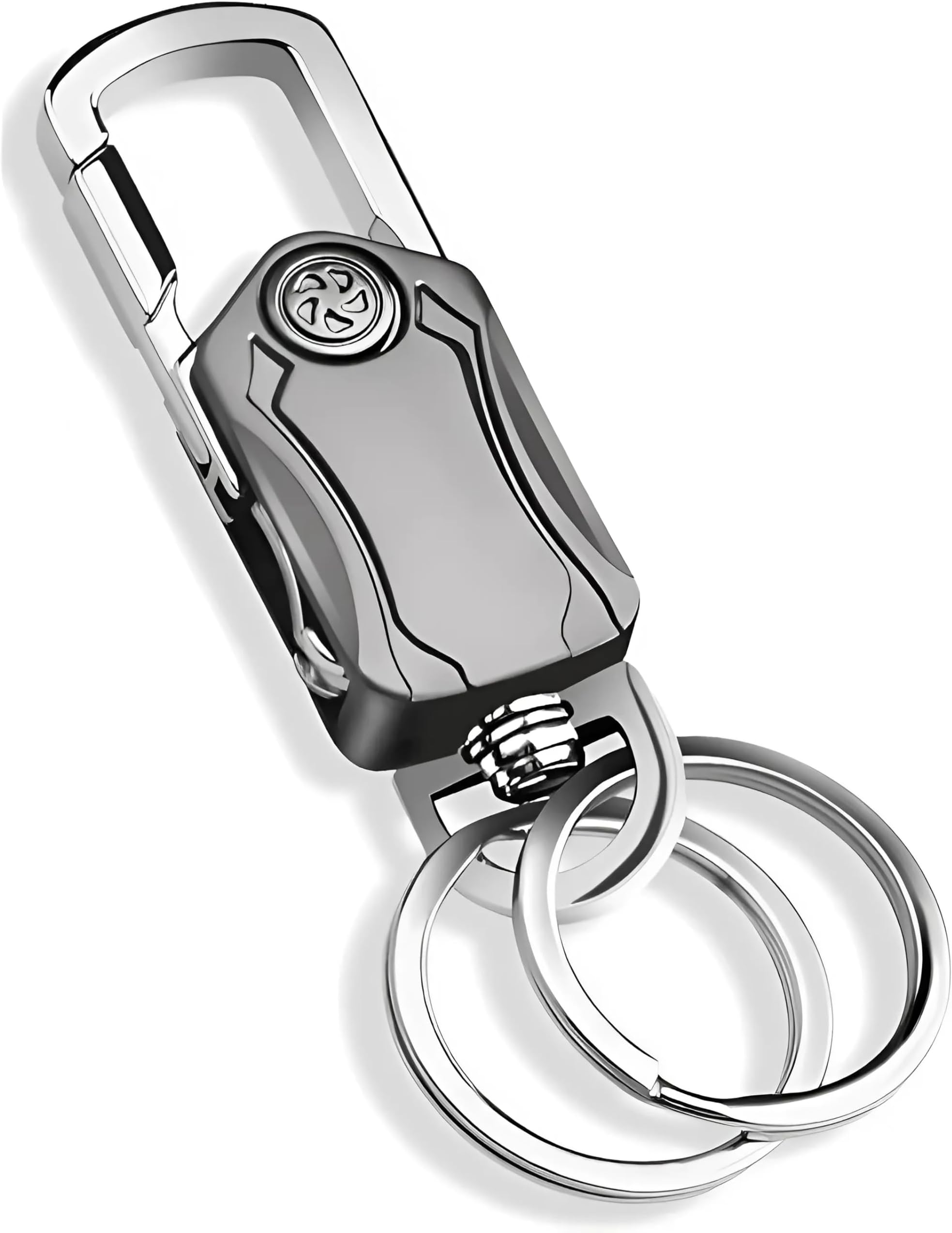 5-in-1 Stylish Keychain for Women & Men - 360ยฐ Rotation Carabiner with Bottle Opener, Phone Holder, and Decompression Spinner Durable Zinc Alloy Multi-functional Keychain bike and car, Silver