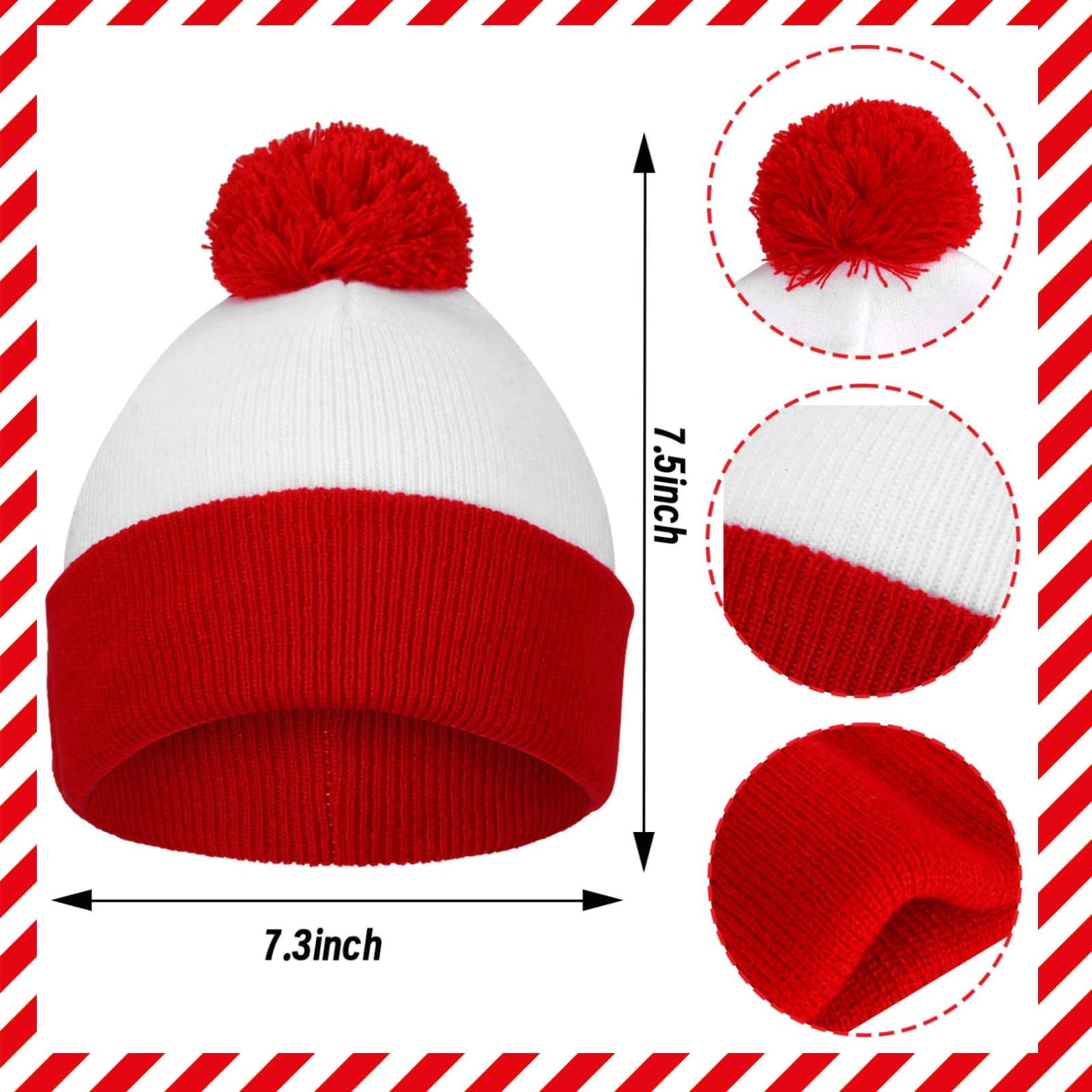 Kavoc 4Pcs Red White Striped Costume Accessories Set Includes Beanie Hat Red White Stripe Top for World Book Day Fancy Cosutme (L) - Image 4