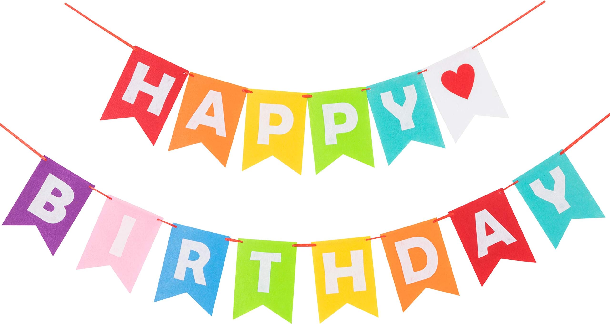 LOVENJOY Pre-strung Assembled Happy Birthday Banner Rainbow Bunting Decorations, Durable Felt Fabric Reusable