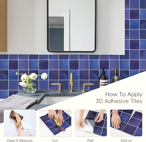 Miniatura 5 de Azulejo protector contra salpicaduras para cocina, despegar y pegar, adhesivo azul oscuro para despegar y pegar, en azulejos de pared para baño y