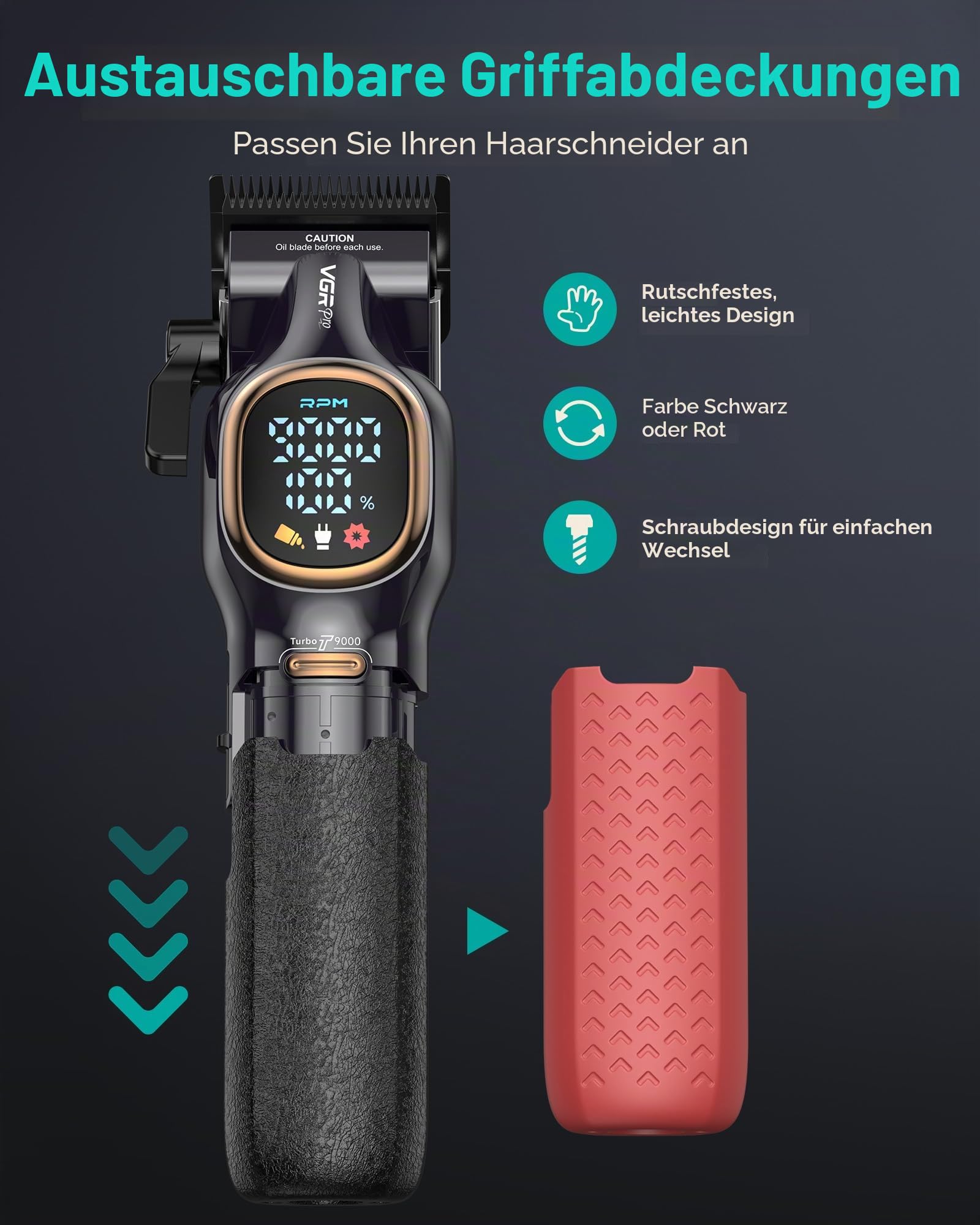 VGRPRO Haarschneidemaschine Profi, 9000RPM Barber Kit mit Etui,Kabellos | Profi Haarschneider herren und Trimmer Set, 14 aufsätze, 4h Laufzeit, LCD-Anzeige, Ladestation, Anti-Rutsch-Griffe, USB-C