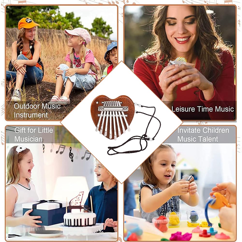 Mini Kalimba a 8 Tasti, Pianoforte per Pollice in Legno Massiccio, Strumenti Musicali Portatili Con Cordino per Bambini, Adulti e Principianti, Forma Cuore