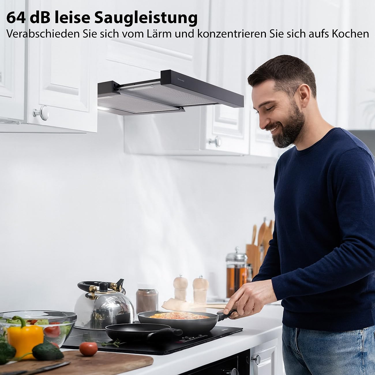 Rosenstein & Söhne teleskopowy okap kuchenny DAH-110, 60 cm, 350 m³/h, czarny