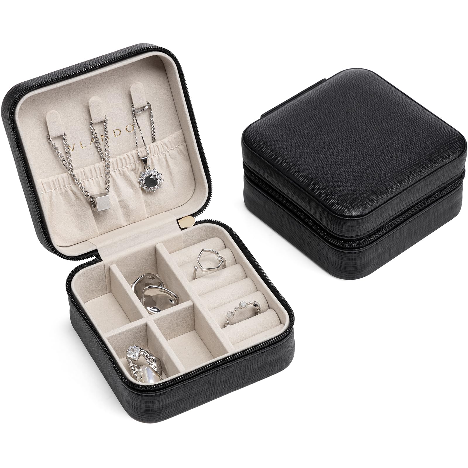 VLANDO Schmuckkästchen Reise Mädchen, Schmuckkasten Klein, Mini Schmuck-Reiseetui, Spiegel, Schmuckaufbewahrung, für Ohrringe, Ringe, Ketten, Uhren,Geschenkidee für Frauen
