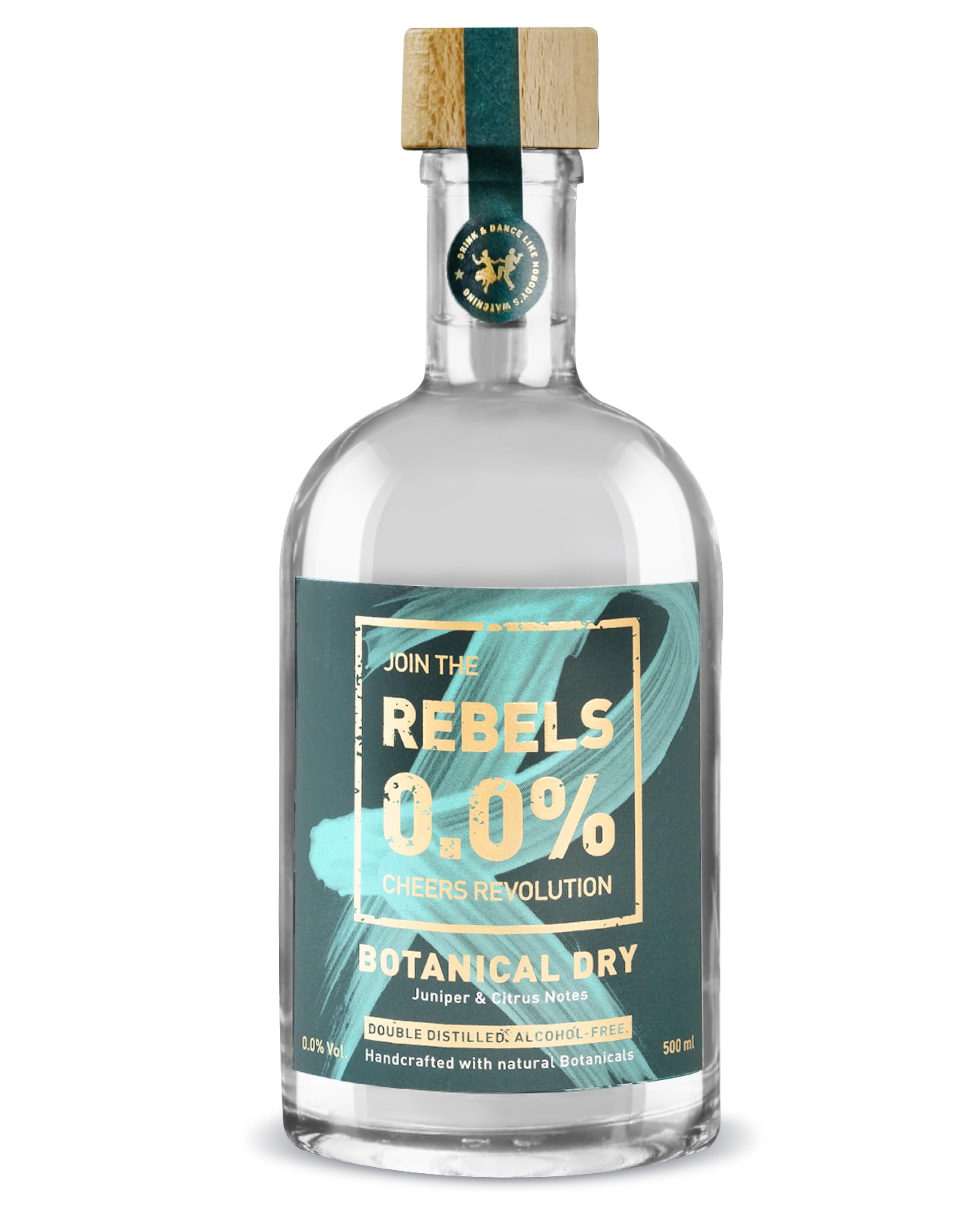REBELS 0.0% - Alternative sans Alcool inspirée du Gin - Botanical Dry - 500 ml - Distillé deux fois pour un Arôme intense - Goût primé - Végan - Pour Mocktails comme Gin Tonic