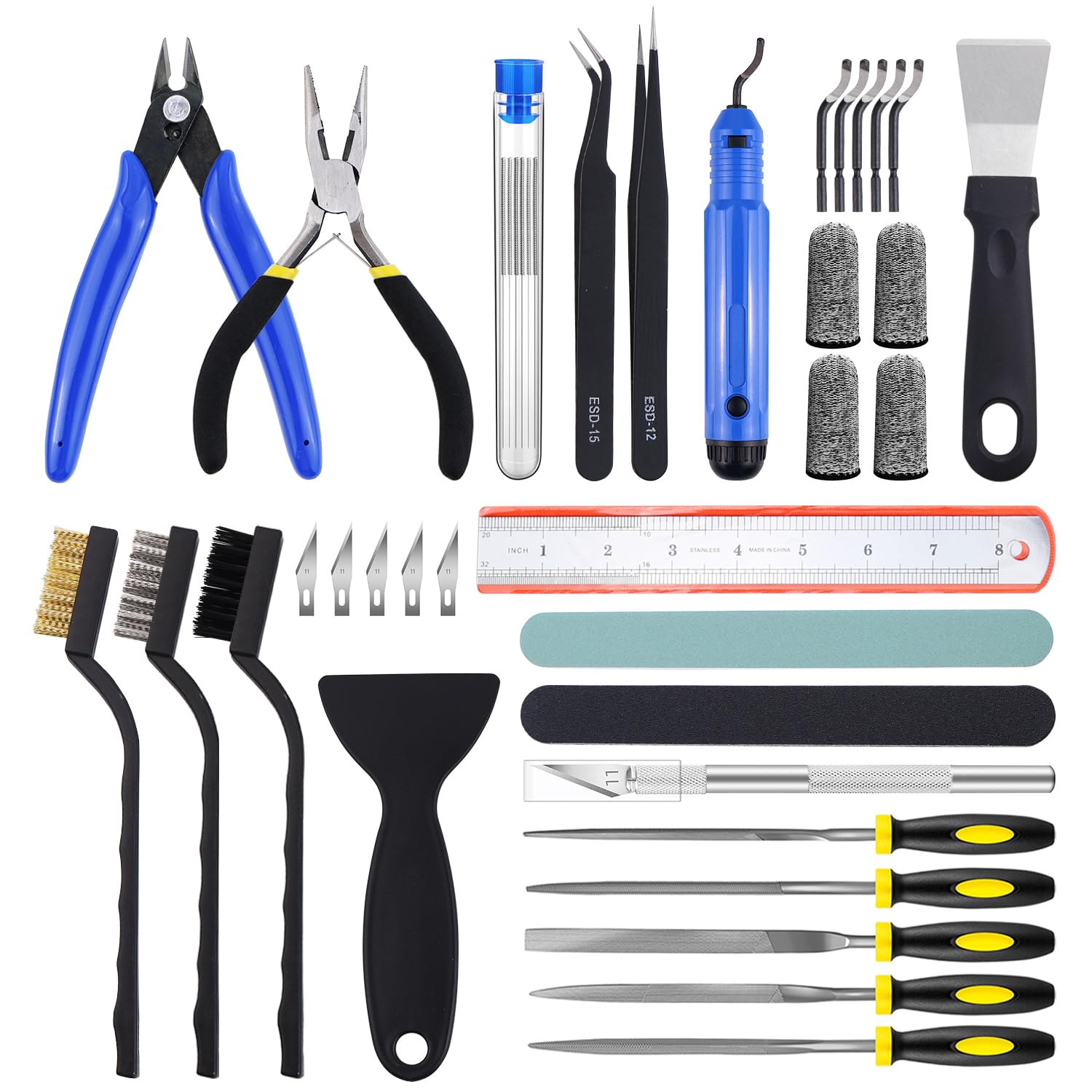 Auziya 45 Pcs 3D Printer Tool Kit, 3D Printer Accessories Includes Nozzle Cleaning Kit, Deburring Tool, Files, Pliers, Removal Scrapers Suitable for 3D Print Removing, Cleaning, Finishing