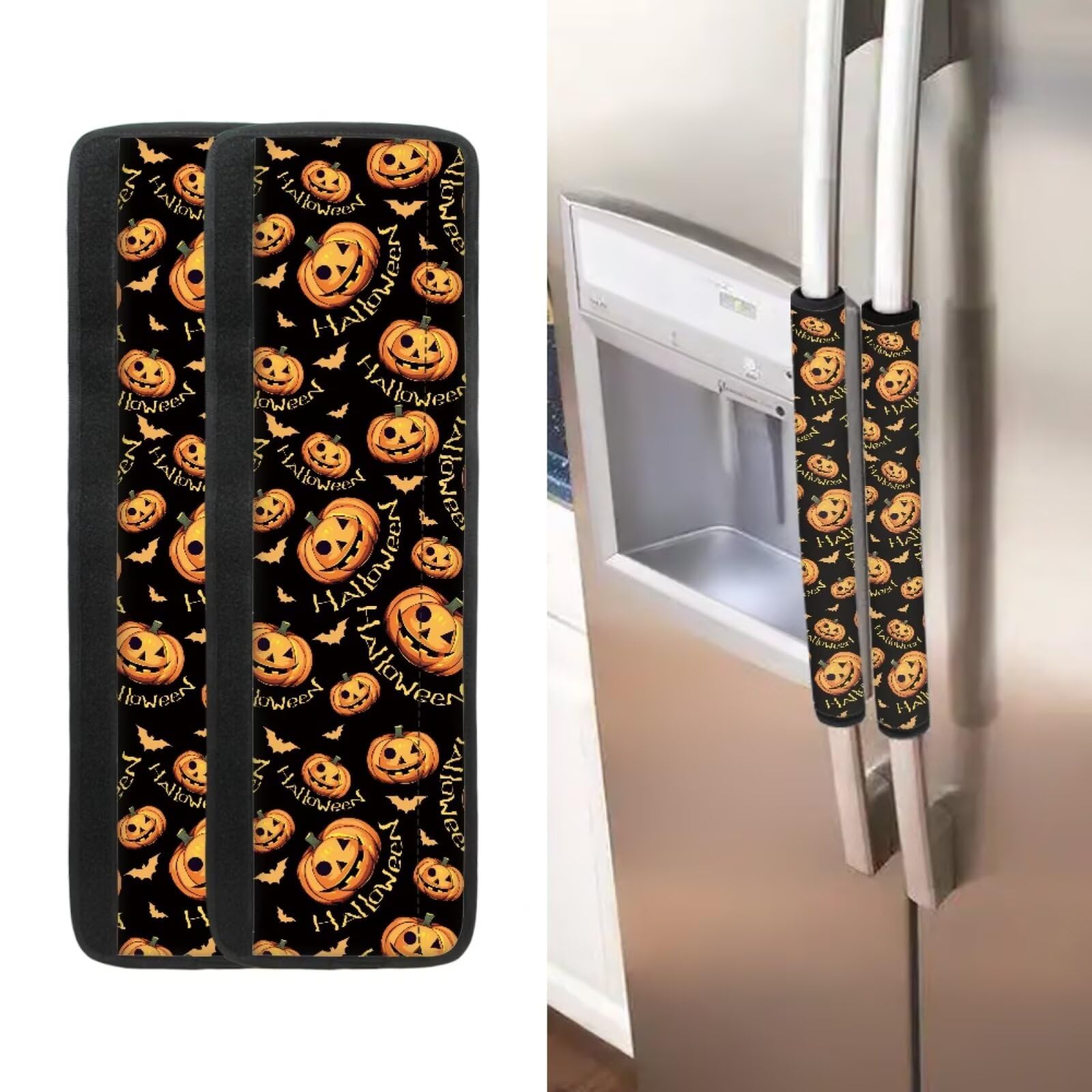 ASQVTIFE - Juego de 2 fundas para manijas de puerta de refrigerador con diseño de calabaza de Halloween, decoración de cocina de Halloween, fundas para manijas de electrodomésticos para refrigerador, lavavajillas, microondas, hogar, cocina, decoración de interiores