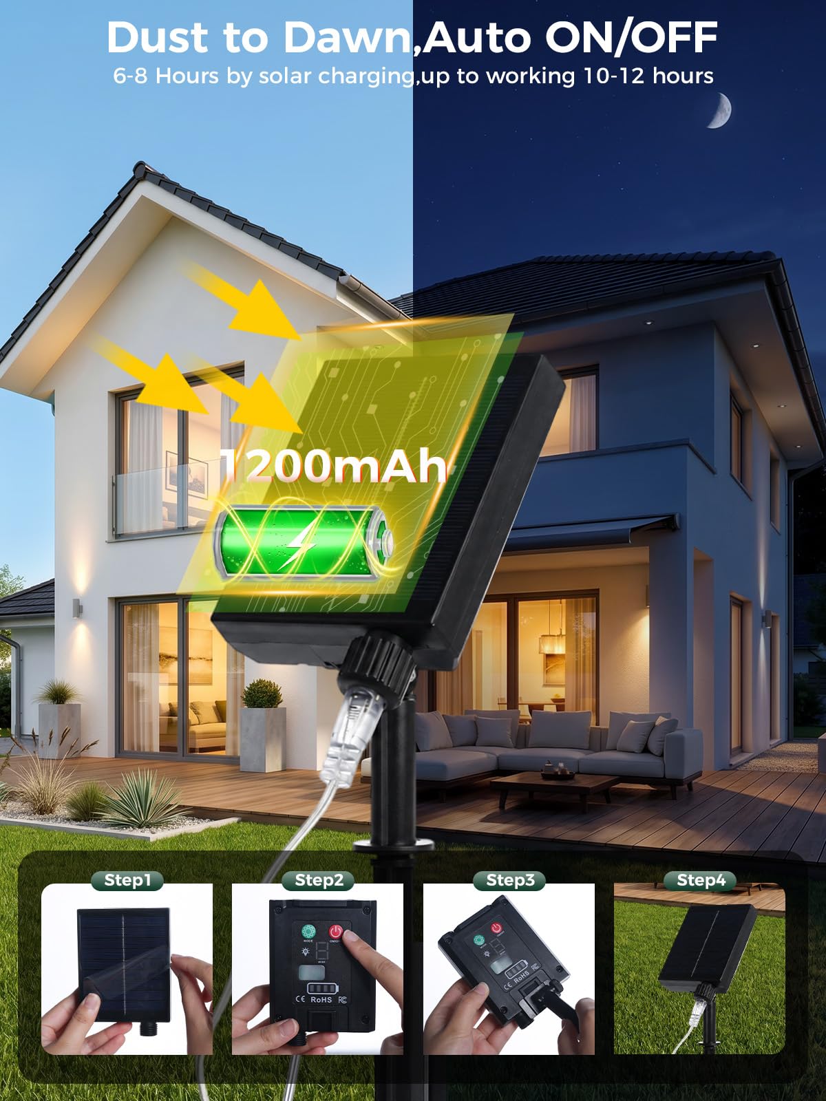 Bardzo długie solarne łańcuchy świetlne, zielony drut, na zewnątrz, łańcuch świetlny 300 m, wodoodporne, zasilane energią słoneczną, łańcuch świetlny 300 diod LED, na patio, do ogrodu, na