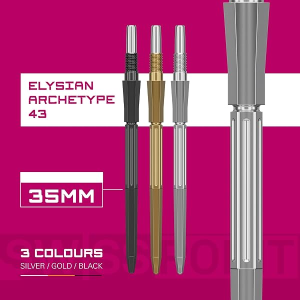 Target Darts Elysian Archetype 43 Suisse Point | Lot de 3 Embouts | 30MM/35MM/42MM – Or/Argent/Noir | Changement de Pointes de Fléchettes, Points Swiss Storm, Accessoires Professionnels pour Fléchette - 5