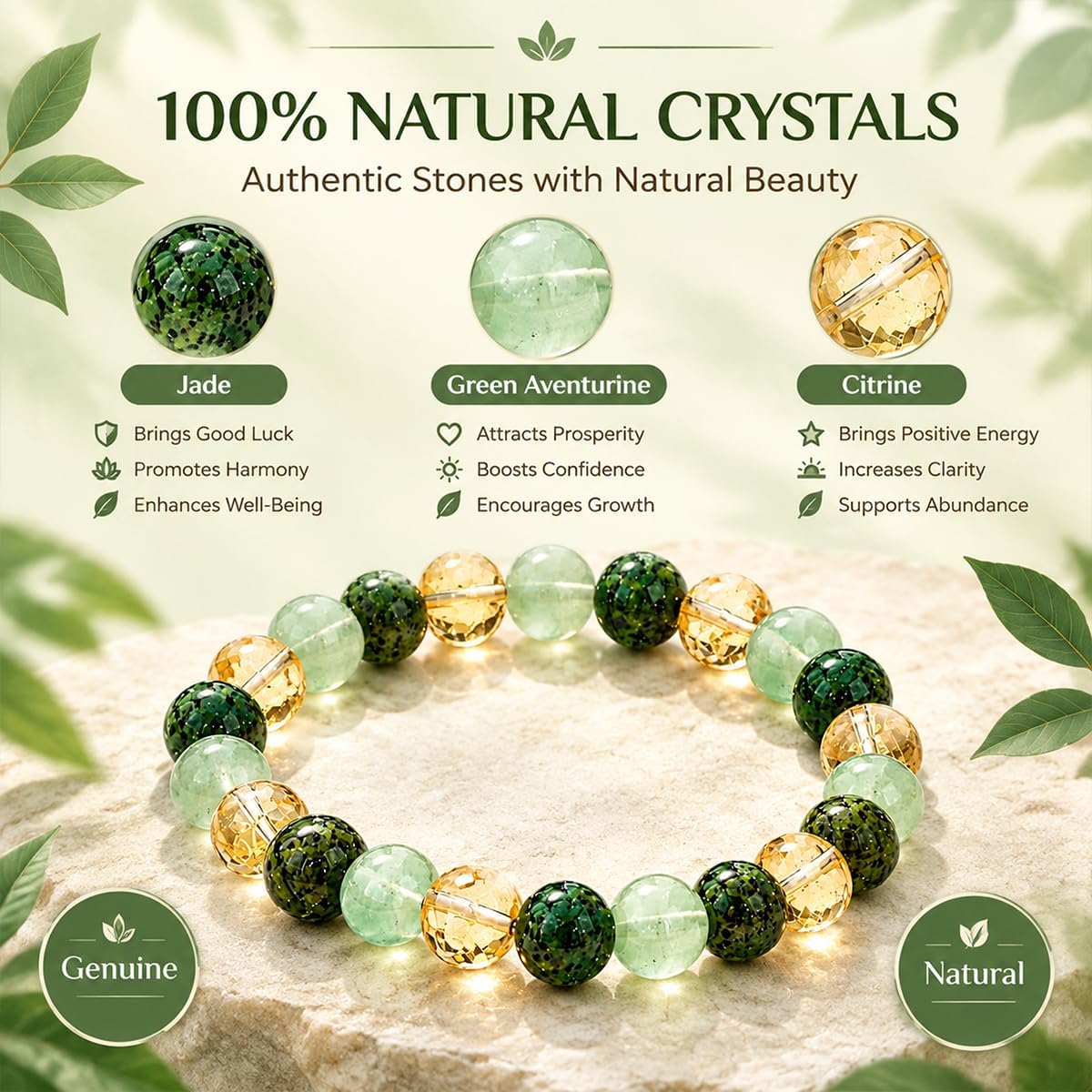 2 Pack Abundance Bracelet, Natural Crystal Bracelet