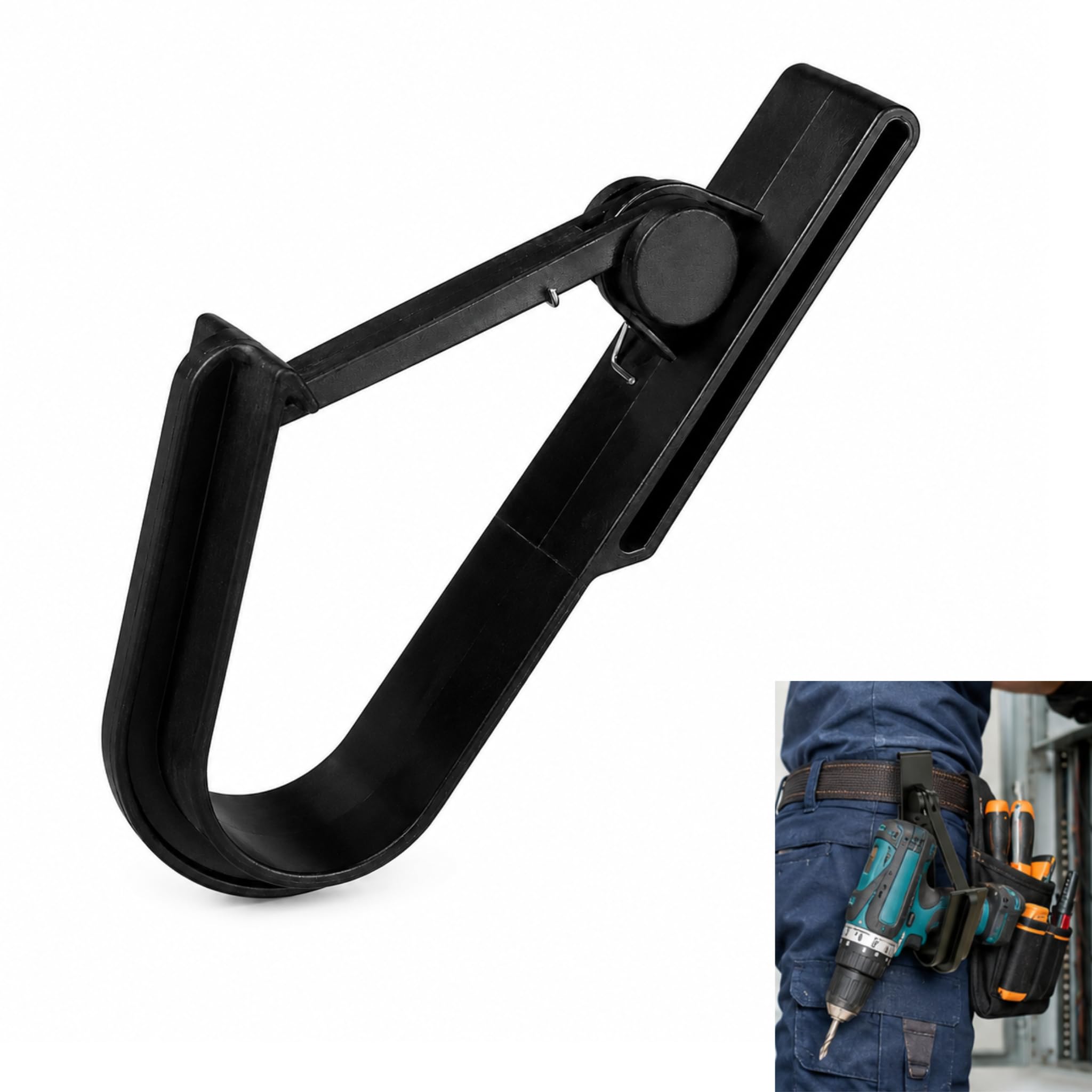 jtum Heavy Duty Hook for Scaffolding, Scaffolding Belt with Drill Holster, Universal Tool Hook for Scaffolding Tools, Rubber Lined Belt Clip for Construction & Home Use