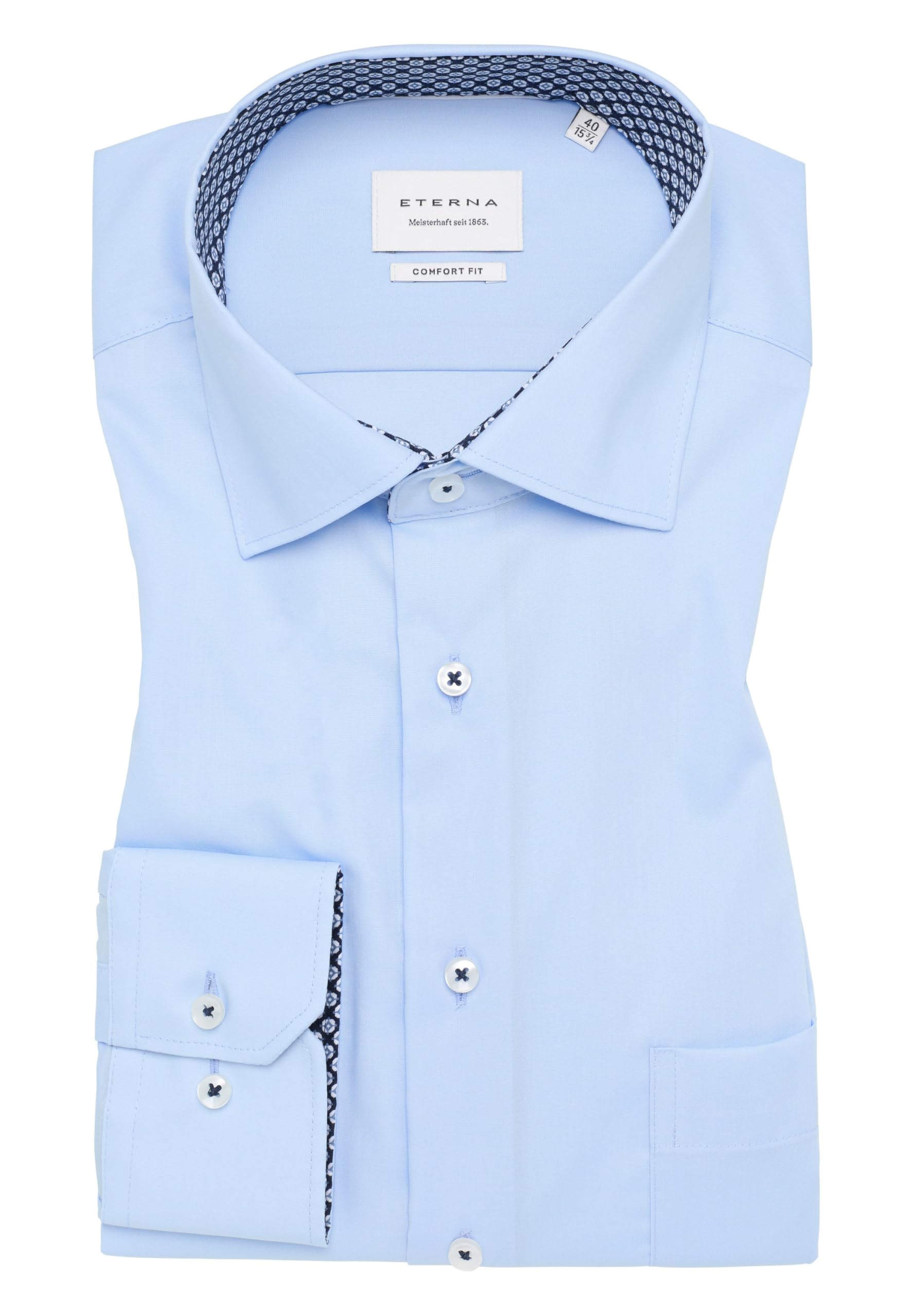 ETERNA Langarm Hemd COMFORT FIT Pinpoint unifarben mit Classic Kent Kragen