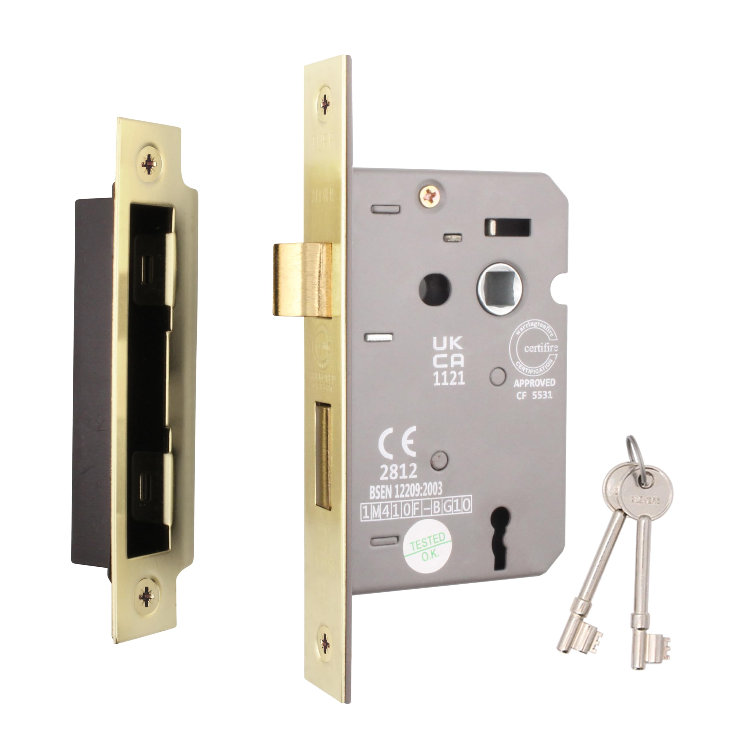 EAI Satin Brass Sashlock - Fire Rated & CE Approved Mortice Door Lock & Keys 80mm / 3 Inch