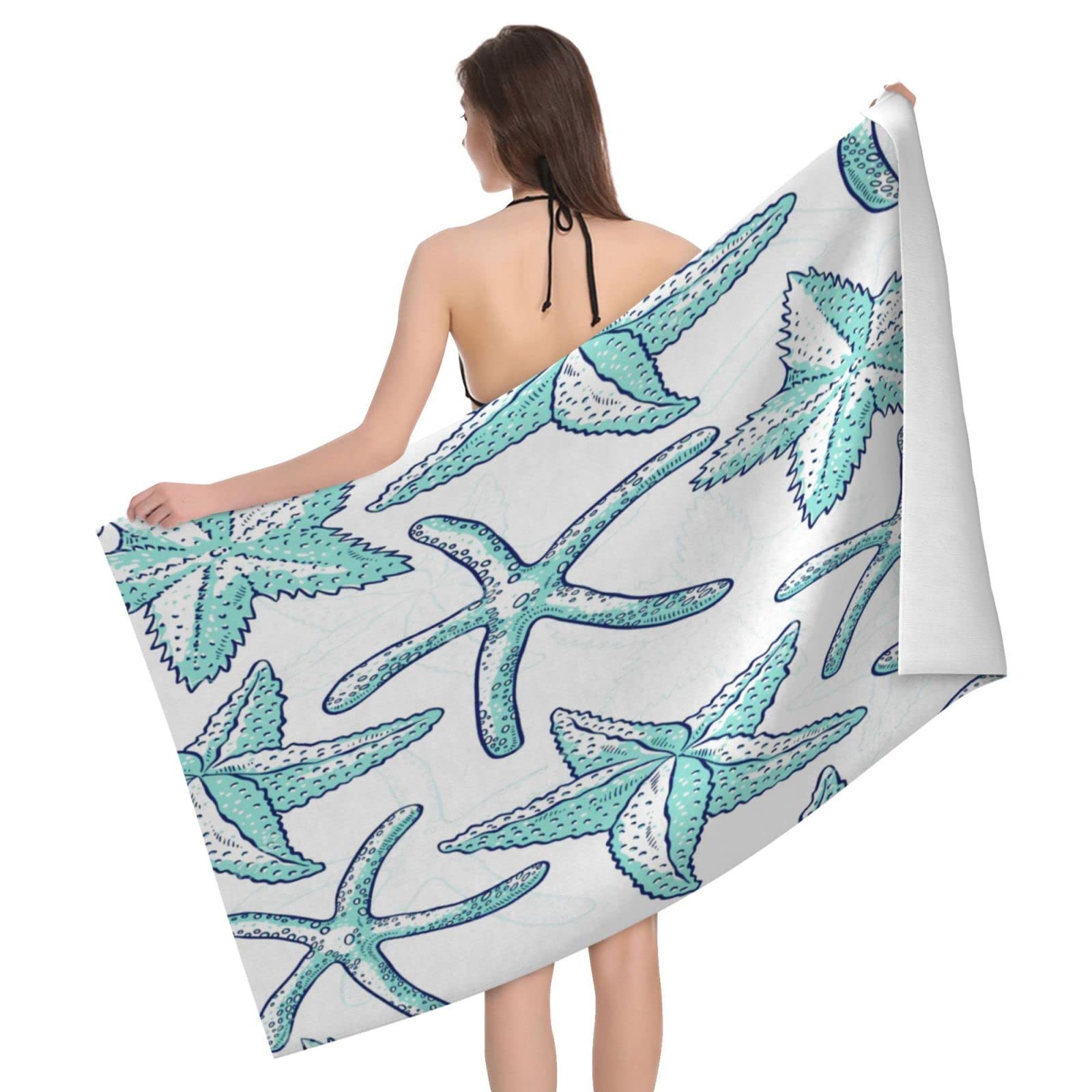 Lawenp Starfish 1 Beach Towel, Lightweight Sand Free Quick Dry Microfiber Absorbent Bath Towel for Kids, Adults, Swimming, Bath, Yoga, Pool, Travel, Camping 32"X52"