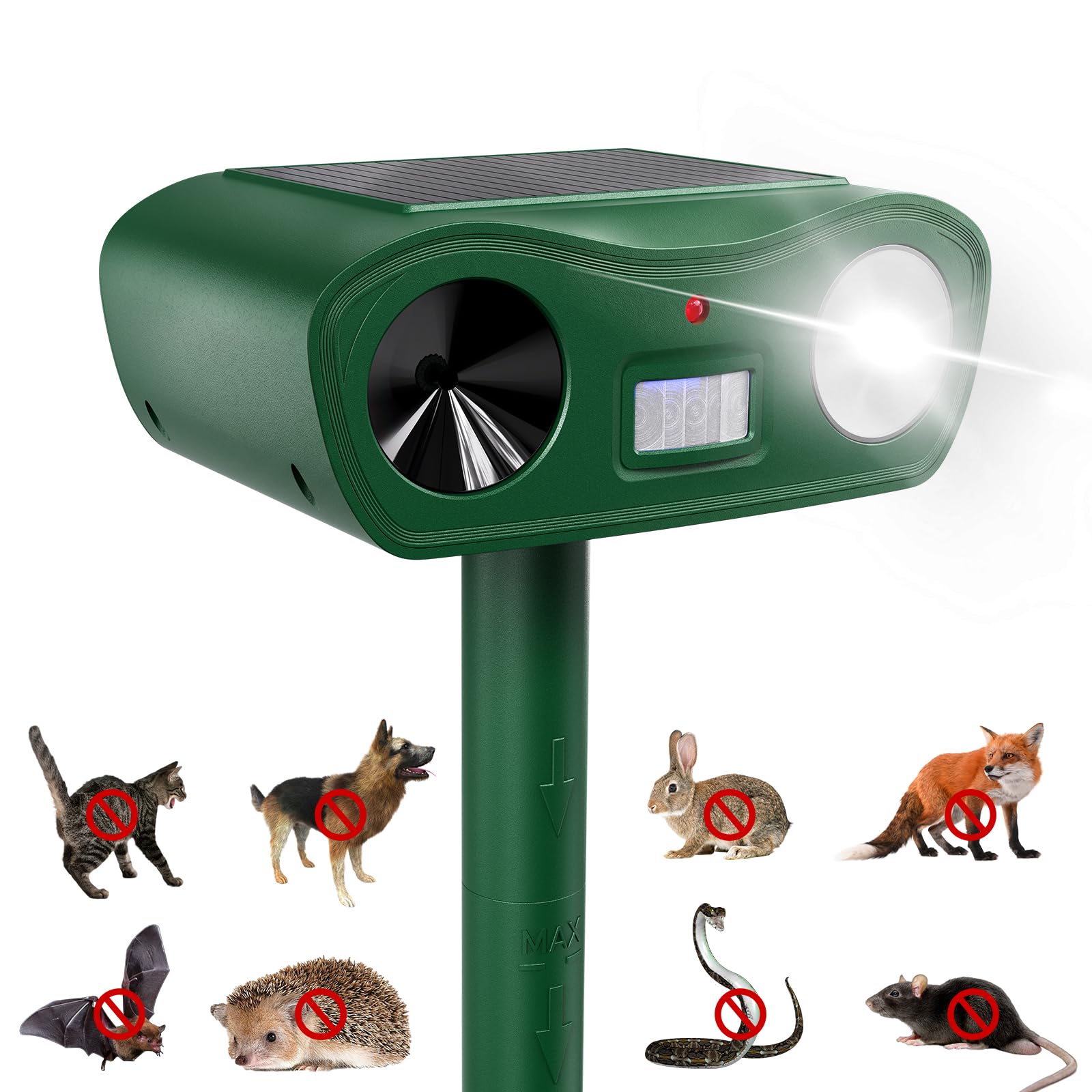 Repelente ultrasónico para Gatos, Repelente de Animales y Linterna con energía Solar, Repelente de Topos, disuasivo para Gatos en el jardín, eficaz contra Gatos, Perros, martas y Aves (2)
