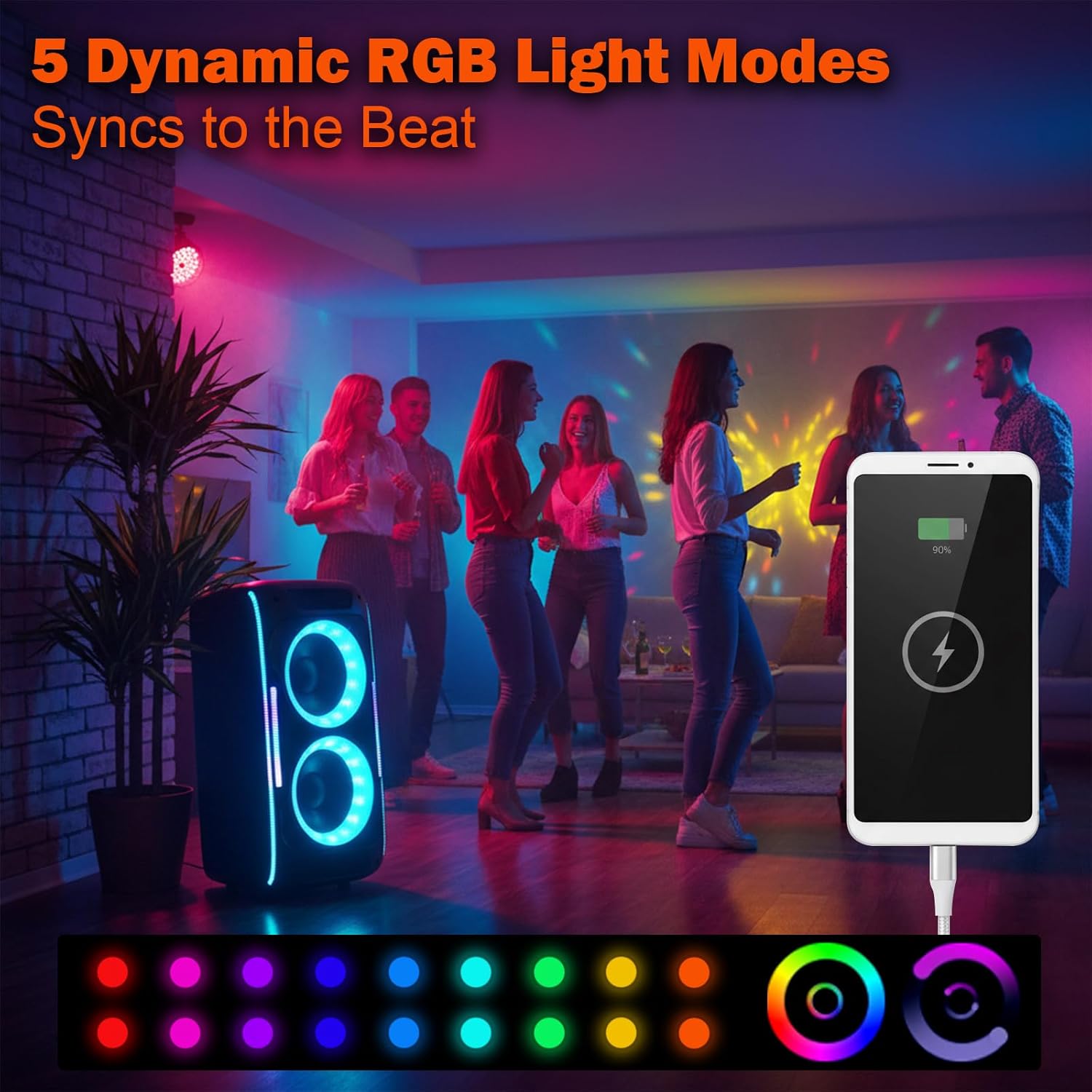 Party Bluetooth Speaker, 180W Powerful Stereo Sound with Deep Bass, Portable Wireless Speaker with EQ Sound Modes, LED Lights, Bluetooth 5.3 for Home, Outdoor & Party - Image 5