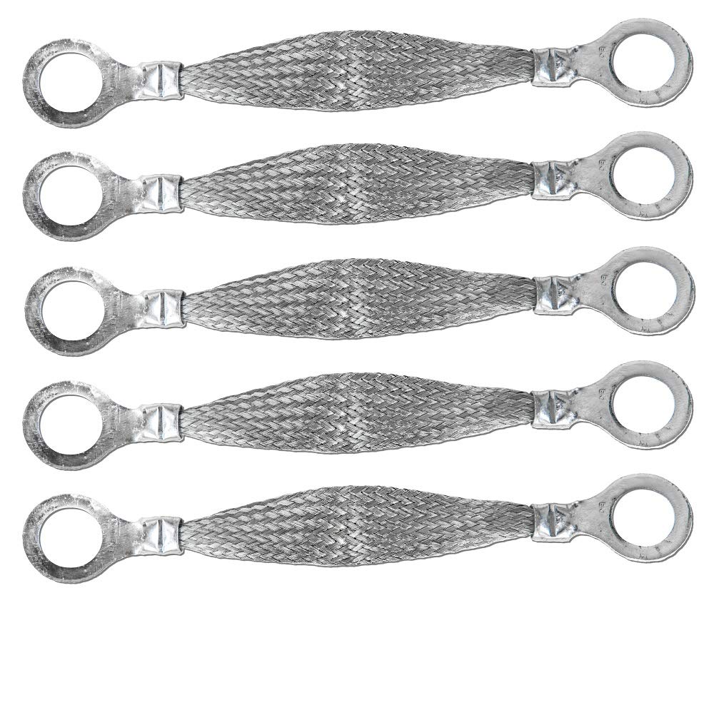 4" x 1/2" Braided Ground Straps (1/2" Ring to 1/2" Ring)-5pcs | Made in USA