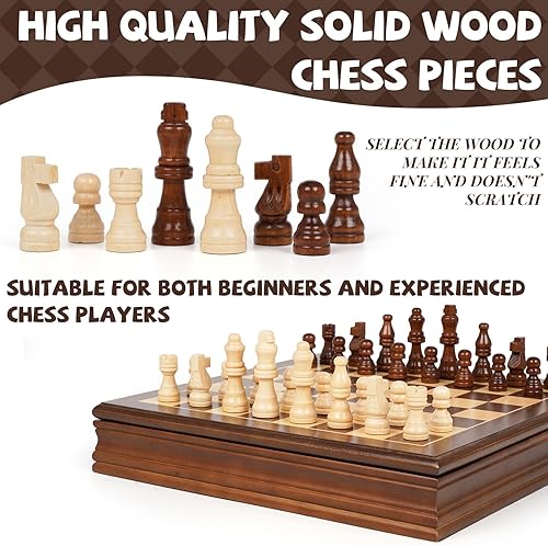 Miniatura 4 de Juego de ajedrez magnético de madera para adultos y niños, tablero de ajedrez de 12 pulgadas con piezas de ajedrez magnéticas hechas a mano con 2