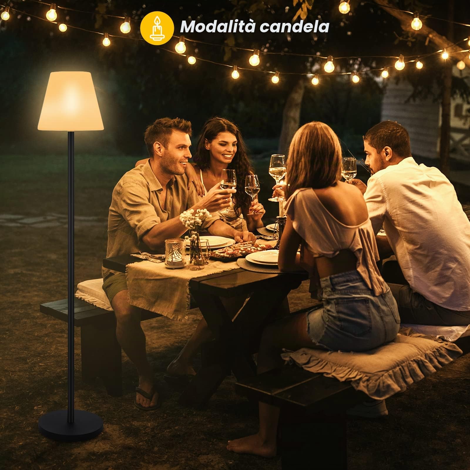 Lampada da terra solare per esterni, con sensore di luce, dimmerabile RGB e luce bianca calda, senza fili, ricaricabile tramite USB, per interni, regolabile in altezza, per terrazze, giardino.