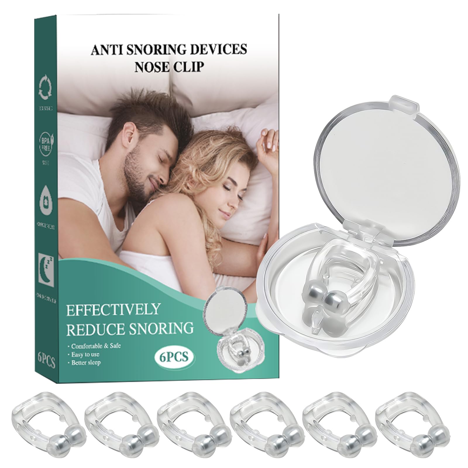 KMIIMET Anti-Snoring Devices - Silicone Anti Snore Nose Clip 6pcs Magnetic Stop Snoring Devices Effective Snoring Solution Sleep