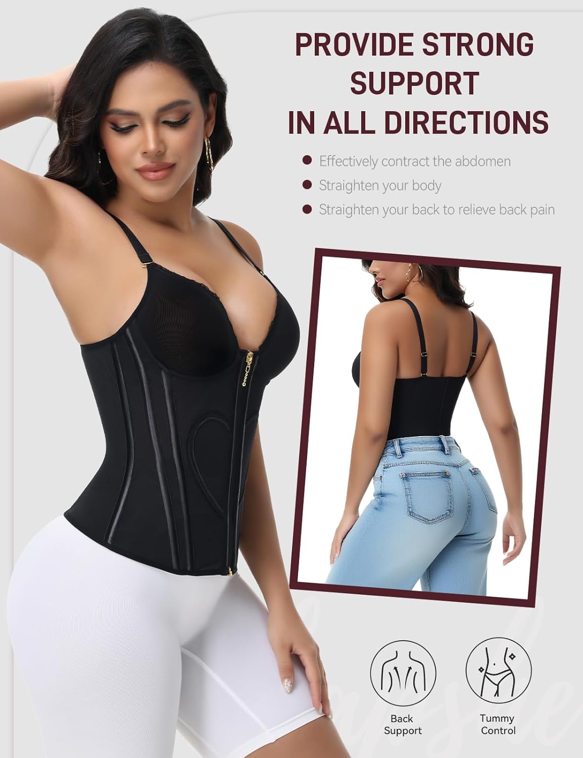 SHAPSHE Waist Trainer for Women Bustier Corset Tops Tummy Control Shapewear Workout Concert Outfits Going Out Faja With Bra
