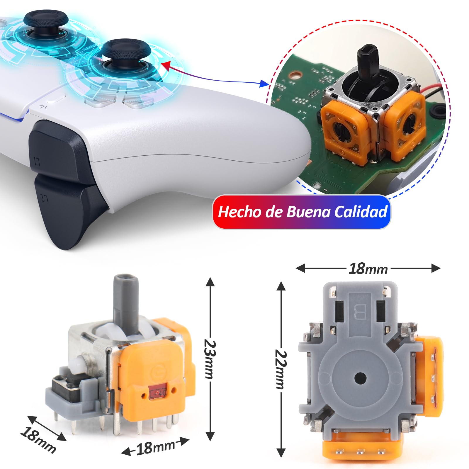2 Uds Efecto Hall Joystick 3D para PS5 Mando Hall Kit de Reparación de Módulo Joystick Magnético Compatible con Play Station 5 PS5 2 Uds Cubierta Protectora para Joysticks 3D para PS5