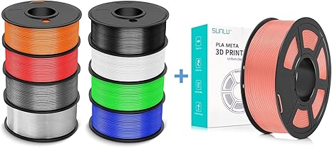 review SUNLU 250g PETG Filament 1.75mm Bundle and PLA Meta 3D Printer Filament Pink, Dimensional Accuracy +/- 0.02 mm, 0.25 kg Spool, 8 Rolls, Black+White+Grey+Transparent+Blue+Green+Red+Orange
